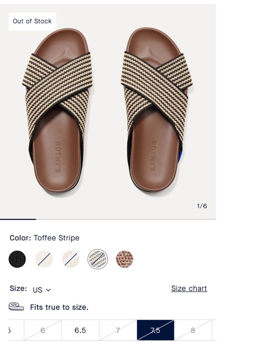 Rothy's Women’s The Weekend Slide in Toffee Stripe - Picture 2 of 9